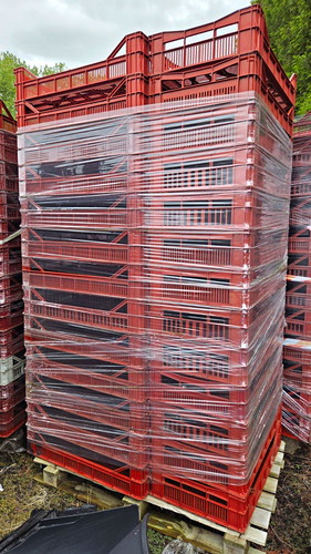 Red plastic bakery trays - bakery,