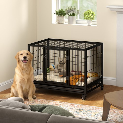 Pawhut metal kennel cage with - kennel,
