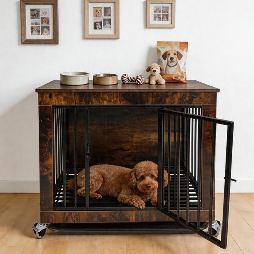 Rustic wood dog crate - rustic,
